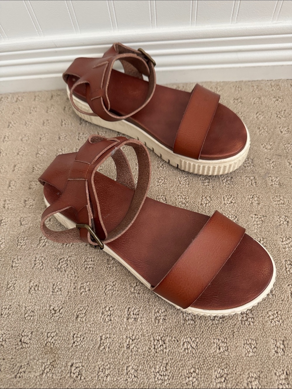 MIA Lunna Ankle Strap Platform Sandals, Cognac Brown,sz 8 - Picture 1 of 6